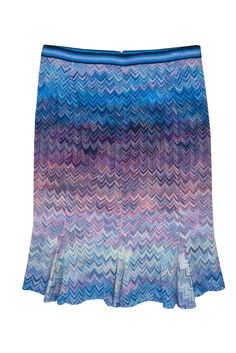 Current Boutique-Missoni - Blue & Purple Scalloped Midi Knit Skirt w/ Pleats Sz 6 Fitted Blue Skirt With Pleated Hem, Fitted Blue Bottoms With Pleated Hem, Midi Knit Skirt, Zig Zag Pattern, Knit Tops, Knitwear Design, Knit Skirt, Italian Fashion, Missoni