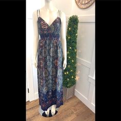 Nwt Haute Monde Lightweight Maxi Dress In The Prettiest Print And Colors And Smocked Waistband For Adjustable Fit And Gorgeous Open Back Or Throw A Cute Tee Under For Cooler Nights! This Runs On The Larger Size And Could Easily Fit A Size Up;) 100% Rayon Casual Blue Maxi Dress With Boho Print, Blue Rayon Sundress Maxi Dress, Blue Maxi Sundress With Smocked Bodice, Blue Bohemian Maxi Dress With Smocked Back, Blue Boho Print Sundress With Flowy Fit, Blue Boho Print Flowy Sundress, Blue Maxi Dress With Smocked Bodice For Beach, Bohemian Blue Sundress With Smocked Bodice, Blue Sundress With Smocked Back