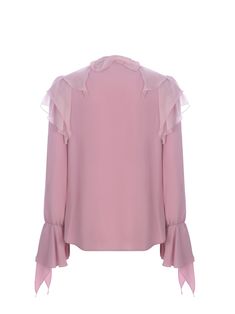 76% Acetate, 24% Silk Silk Office Blouse With Ruffles, Designer Silk Tops With Ruffles, Designer Ruffle Tops For Evening, Designer Ruffled Tops For Evening, Designer Evening Tops With Ruffles, Designer Spring Tops With Ruffles, Designer Long Sleeve Top With Ruffles, Designer Ruffle Tops For Spring, Designer Ruffled Tops For Spring