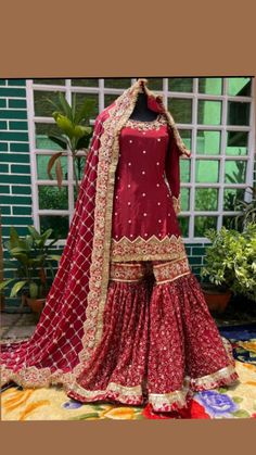 Bridal Garara Design, Garara Dress Indian Weddings, Muslim Wedding Dresses Indian, Garara Designs Pakistani Dresses, Garara Designs, Garara Dress, Bridal Gharara, Crochet Wedding Dress Pattern, Gharara Designs