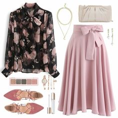 Work Skirt Outfit, Designs Blouse, Skirt With Bow, Modest Casual Outfits, Casual Skirt Outfits, Stylish Skirts, Muslimah Fashion Outfits, Classy Dress Outfits