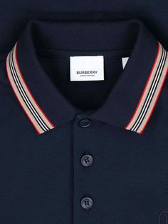 100% Cotton Luxury Short Sleeve Top With Striped Collar, Luxury Navy Top For Workwear, Luxury Navy Tops For Work, Luxury Navy Top For Work, Designer Cotton Tops With Striped Collar, Luxury Navy Polo Shirt, Luxury Navy Collared Top, Designer Navy Collared Top, Burberry Hat