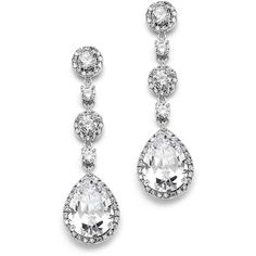 Spectacular Bridal Statement Earrings With Halo Framed Round-Cut Cubic Zirconia and Brilliant Pear-Shaped Tear Drops; Stunning Head-Turning Length 2 1/4 " h x 9/16 " w Genuine Silver Platinum Plating with the Look of Fine Jewelry; Post Earrings with Comfort Disk Backs Finest Quality AAAAA Grade Cubic Zirconia for Diamond-like Brilliance Drop Bridal Earrings, Silver Earrings Wedding, Bridal Statement Earrings, Stud Earrings Unique, Diamond Cluster Earrings, Emerald Earrings Studs, Bridal Earrings Drop, Tear Drops, Tear Drop Earrings