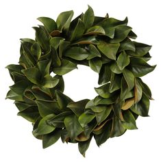 a green wreath with leaves on it