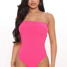 Fashion Nova Hot Pink Strapless Body Suit Size Small Never Worn, Tag Attached 15% Off Discount With 3 Or More Items Bundled From My Closet Pink Off-shoulder Tube Top, Pink Seamless Tube Top, Spring Party Seamless Tube Top, Summer Strapless Tube Top, Pink Summer Tube Top, Bandeau Tube Top For Night Out During Beach Season, Strapless Swimwear For Night Out In Spring, Chic Pink Strapless Swimwear, Summer Party Stretch Tube Top