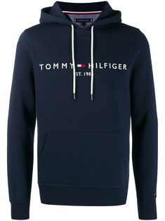 Tommy Hilfiger - Blue Spring Cotton Logo Sweatshirt, Spring Cotton Sweatshirt With Logo, Logo Cotton Hoodie For Fall, Fall Cotton Logo Hoodie, Fall Cotton Hoodie With Logo, Winter Hoodie With Logo Detail, Blue Crew Neck Hoodie With Embroidered Logo, Cotton Hoodie With Logo And Crew Neck, Cotton Crew Neck Hoodie With Logo Detail