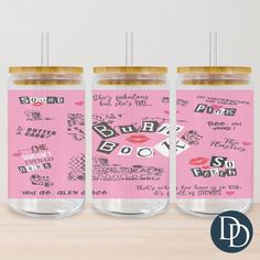 three glass jars with stickers on them