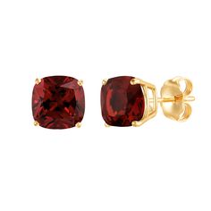 These garnet stud earrings are a timeless and elegant addition to any jewelry collection. With their stunning color and classic 10K yellow gold settings, these earrings are perfect for everyday wear or special occasions. | Garnet Stud Earrings | 10K Yellow Gold | Size 8.00mm | Helzberg Diamonds Custom Wedding Band, Helzberg Diamonds, Gemstone Stud Earrings, Yellow Gold Setting, Diamond Anniversary, Gemstone Studs, Classic Gold, Mens Wedding Rings, Custom Engagement Ring