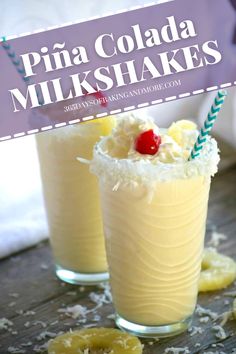 These Piña Colada Milkshakes made of vanilla ice cream, coconut milk, cream of coconut, rum, and crushed pineapple are a cold, refreshing taste of the tropics that are perfect for the summer heat! Ice Cream Coconut, Colada Drinks, Milkshake Recipe Easy, Ice Cream Drinks, Drink Recipes Nonalcoholic, Yummy Alcoholic Drinks, Smoothie Drink Recipes, Milk Cream, Milkshake Recipes