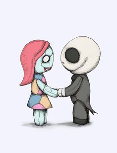 a cartoon character shaking hands with a skeleton