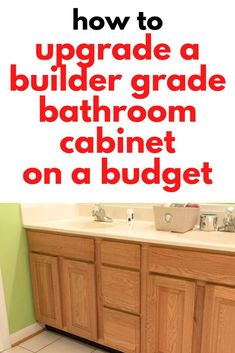 Builder Grade Bathroom Vanity Makeover DIY Cabinet Makeover Paint, Vanity Makeover Diy, Bathroom Vanity Update, Upgrade Builder Grade, Navy Blue Vanity, Vanity Update, Builder Grade Bathroom, Oak Bathroom Cabinets, Bathroom Cabinet Makeover