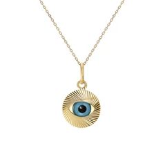 14K Gold Evil Eye Fluted Coin Necklace ~ LIMITED EDITION – Nana Bijou Gold Plated Charms Necklace With Round Shape, Gold Plated Round Pendant Jewelry, Gold Plated Yellow Round Pendant Jewelry, Round Gold Plated Charms Necklace, Yellow Gold-plated Round Pendant Jewelry, Yellow Gold Polished Pendant Charm Necklace, Yellow Gold Pendant Charm Necklace With Polished Finish, Gold Plated 14k Stamped Pendant Necklace, 14k Gold Plated Pendant Necklace