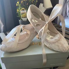 Brand New ! Wedopus Mary Jane Closed Toe Court Shoes Lace And Satin Wedding Shoes Wedding Mary Janes, Zebra Print Heels, Colorful Wedding Shoes, Dolce Vita Heels, Work Heels, Satin Wedding Shoes, Gold Strappy Heels, Black Platform Sandals, Cream Shoes