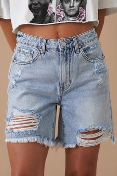 High Rise Bermuda Denim Shorts - Sunday Golden Bermuda Denim Shorts, Midi Denim, Stretch Denim Shorts, Jumpsuit Outfit, Style Shorts, Denim Cutoff Shorts, Distressed Shorts, Light Wash Denim, Beach Days