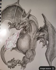 a drawing of a dragon with its mouth open