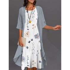 Season:Summer,Spring; Fabric:Polyester; Sleeve Length:3/4 Length Sleeve; Look After Me:Machine wash; Gender:Women's; Style:Elegant,Modern,Fashion,Casual; Elasticity:Micro-elastic; Occasion:Daily,Holiday,Weekend,Outdoor,Going out; Fit Type:Loose Fit; Dresses Type:Print Dress,Casual Dress; Pattern:Floral; Design:Print; Neckline:Crew Neck; Front page:FF; Listing Date:07/07/2023; Bust:; Length:; Shoulder Width:; Fit US Size:; Fit UK Size:; Fit EU Size:; Dress Length Type:Midi Dress; Print Type:Print 3/4 Length Summer Beach Dresses, Summer Beach Dress With 3/4 Length, Summer Beach Dresses With 3/4 Length, Spring Midi Dress With Half Sleeves, Spring Midi Shift Dress With Half Sleeves, Spring Shift Midi Dress With Half Sleeves, White Midi Dress With 3/4 Sleeves For Summer, Summer Floral Print 3/4 Length Dress, Summer Floral Print Dress With 3/4 Length