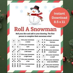 roll a snowman game with instructions on it