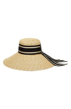 A striped ribbon puts a sophisticated spin on this charming sun hat shaped from cool, lightweight straw that offers UPF sun protection. UPF 50+ sun protection Straw/textile Spot clean Imported Chic Straw Boater Hat With Upf 50+, Summer Sun Hat For Kentucky Derby Picnic, Summer Sun Hat For Picnic And Kentucky Derby, Summer Sun Hat For Kentucky Derby And Picnics, Chic Hats For Sunbathing With Upf 50+, Chic Sunbathing Hat With Upf 50+, Chic Hat With Upf 50+ For Sunbathing, Striped Summer Hats For Vacation, Summer Beach Hat With Stripes