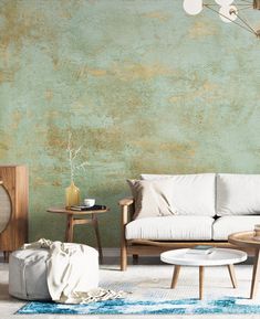 a living room scene with focus on the couch and coffee table in the foreground