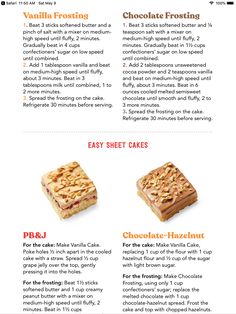 an info sheet describing different types of desserts and how to use them in the recipe