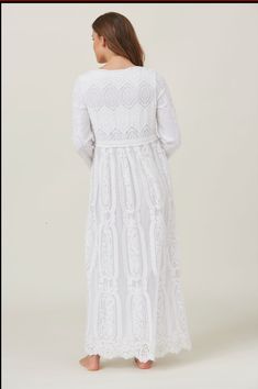 Embroidered lace maxi white Temple dress Fabric: 100% polyester lining, 100% polyester. Sizes: Small, Medium, Large and XLarge V neck no zipper 2 pockets White Maxi Dress With Scalloped Lace V-neck, White Maxi Length Dress With Lace Trim, Flowy White Maxi Dress With Lace Trim, White Flowy Maxi Dress With Lace Trim, White Maxi Dress With Lace Trim, Spring Maxi Dress With Scalloped Lace, Lace Trim Long Maxi Dress, White Lace Patchwork Maxi Dress For Spring, Flowy White Maxi Dress With Lace Patchwork