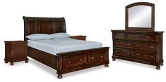 Porter Rustic Brown Queen Storage Bedroom Set with Dresser, Mirror and 2 Nightstands - Ornate Home California King Sleigh Bed, King Sleigh Bed, Bedroom Design Modern, Sleigh Bedroom Set, Bed Dresser, Storage Bedroom, Dresser Mirror, Sleigh Beds, Queen Bedroom