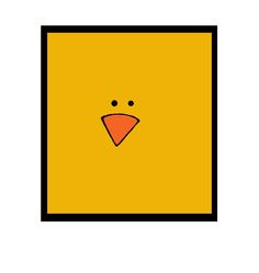 a yellow square with a face drawn on the front and bottom, as if it were an angry bird