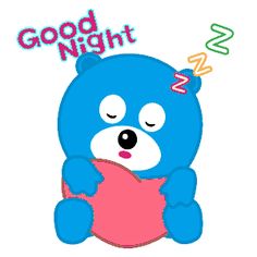 a blue bear with its eyes closed and the words good night on it