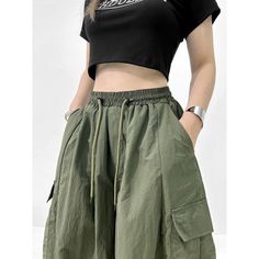 Women’s High Waist Cargo Pants Material: 100% Polyester Size: M, L, XL Color: Army Green, Applicable Season: Spring, Summer Green Wide Leg Pants With Pockets, Baggy Fit, Casual Green Wide Leg Pants With Pockets, Baggy Green Wide Leg Pants With Pockets, Green Baggy Wide Leg Pants With Pockets, Khaki High-waist Harem Pants With Pockets, High Waist Khaki Harem Pants With Pockets, High-waist Khaki Harem Pants With Pockets, Baggy Green Cargo Wide Leg Pants, Spring Cargo Style Wide Leg Harem Pants