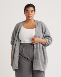 With an oversized fit and luxuriously soft feel, our cashmere cardigan is bf-inspired style at its best. Made of the coziest Grade-A Mongolian cashmere and now offered in extended sizes, this sweater features fisherman rib detailing for a classic coastal vibe. Designed with a roomy boyfriend fit so you can seriously cuddle up in its comfiness. Read more on what makes it special and how to care for it in our Cashmere 101 guide.Also offered in sizes XS-XL. Classic Coastal, Boyfriend Sweater, Boyfriend Cardigan, Quarter Zip Sweater, Womens Cashmere, Faded Denim, Cashmere Cardigan, Boyfriend Fit, Cozy Sweaters