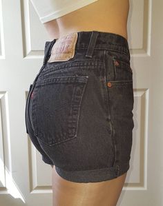 LEVI'S HIGH WAIST Vintage Jean Denim Cuffed Shorts | Etsy Mom Black, High Waisted Jean Shorts, Cuffed Shorts, Levis Denim, Vintage Jeans, Levis Jeans, Denim Wash, Black Denim, Leather Skirt