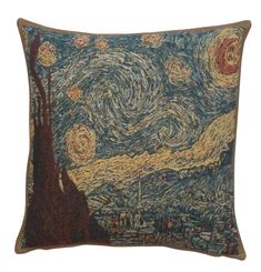 the starry night pillow is shown on a white background