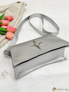 Bird in Bag - Shiny Flap Shoulder Bag with Metal Chain Trendy Silver Shoulder Bag With Chain Strap, Trendy Silver Rectangular Box Bag, Silver Rectangular Shoulder Bag For Summer, Trendy Silver Summer Bags, Trendy Silver Square Shoulder Bag, Flap Shoulder Bag, Baguette Bag, Bird In Bag, Bag Bag