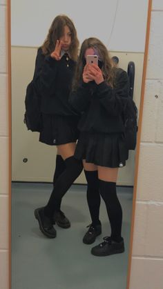 Skirt And Thigh High Socks Outfits, High School Uniform Aesthetic, Grunge School Uniform, Black Thigh High Socks Outfit, Thigh High Socks Outfit Grunge, Black Tennis Skirt Outfit Aesthetic, Thigh Socks Outfit, Outfits With Thigh High Socks, Skirt With Thigh High Socks