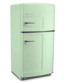 an old fashioned green refrigerator on a white background