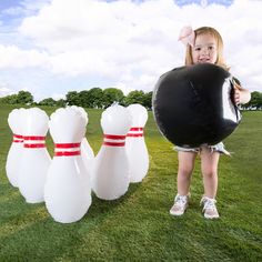 Aim for much bigger fun for the whole family with this Toy Time Kids' Giant Inflatable Bowling Game Set. Its jumbo-sized pieces make it an entertaining backyard party game for kids and adults alike. Toddlers can opt to roll or kick the ball to easily strike the pins. Outdoor-safe and lightweight, this inflatable six-pin bowling set is easy to set up on the floor, lawn, or beach. Family Games For Kids, Carnival Night, Kids Bowling, Kids Play Toys, Bowling Games, Giant Games, Bowling Party, Backyard Beach, Outdoor Game