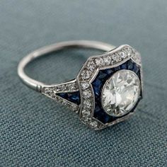 Estate Diamond and Sapphire Engagement Ring - 1.67ct Engagement Ring - Estate Engagement Ring Collection Diamond And Sapphire Engagement Ring, Estate Engagement Ring, Bijoux Art Deco, Estate Diamond Jewelry, Engagement Ring Diamond Cut, Gemstone Engagement, Sapphire Engagement Ring, Deco Engagement Ring, Art Deco Engagement Ring