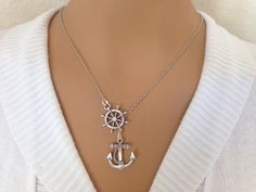 "Anchor and Wheel Lariat style silver plated Necklace with 18\" Chain with barrel clasp for closure. on Wheel its says \"LOVE\" All Navy People Really Love this Approximate Charm Size Anchor - 1 inch Wheel - 1 inch Charm Material - Plated Hand made by me" Nickel-free Metal Lariat Necklace Gift, Sterling Silver Lariat Necklace With Lobster Clasp As Gift, Personalized Silver Lariat Necklace, Crochet Dog, Silver Plated Necklace, Made By Me, Crochet Amigurumi, Jewelry Inspiration, Necklace Etsy