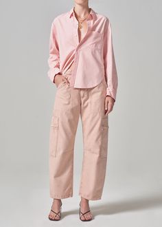 Marcelle Low Slung Easy Cargo in Roselle Soft Hands, Citizens Of Humanity, Soft Hand, Soft Pink, Casual Pants, Inside Out, Straight Leg, Human, Heels