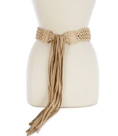 From ADA&#x2C; this belt features: Genuine Argentinean leatherDetailed with hand-braided center and long fringe tiesBelt can be tied with a braided portion in front or backCan be worn higher on the waist or lower on the hips Approx. 2" W x 92" LWipe cleanImported. Chic Woven Belts For The Beach, Chic Woven Belts For Beach, Chic Woven Belt For Beach, Beige Woven Belts For Spring, Spring Beige Woven Belt, Chic Leather Rope Belt, Spring Beige Rope Belt, Beige Adjustable Belt For Spring, Adjustable Beige Belt For Spring