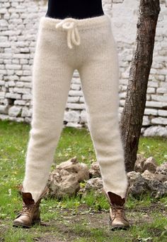 Knitted Mohair Pants, Fuzzy White Legwarmers, Unisex Hand Knitted Plain Design Leggings, Fetish Boho Trousers by Extravagantza - Etsy