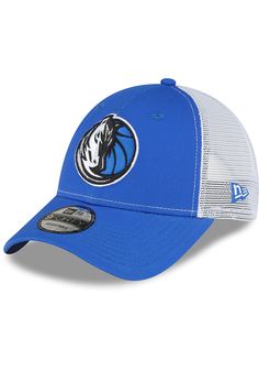 This Dallas Mavericks Blue Adjustable Hat features a front embroidered team logo on a structured cotton crown with pre-curved visor and back trucker mesh. Front team logo, Trucker meshback, Adjustable back closure, Pre-curved visor, Structured crown, Dad hat style, Cotton/Poly Blend, Wipe clean with cloth or cleaning kit, 4 Team-colored Cotton Hats With Curved Brim, Blue Sporty Hat For Fan Merchandise, Blue Baseball Fan Merchandise Hats, Cotton Hat With Team Logo For Sports Events, Blue Hats For Baseball Season Fan Merchandise, Blue Fan Merchandise Hats For Baseball Season, Cotton Sports Hat With Team Logo, Blue Breathable Baseball Cap For Sports Events, Blue Breathable Baseball Cap For Sports