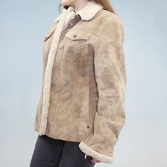 Y2k Suede Faux Fur trimmed Jacket by Rivet! Snap button up tan coat with quilted interior. Size LBust: 40"Waist: 38 1/2" Fitted Beige Outerwear With Faux Fur Lining, Tan Coat, Trim Jacket, Faux Fur Coat, Fur Trim, Snap Button, Vintage Y2k, Clothing And Shoes, Fur Coat