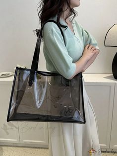 Bird in Bag - Large Clear PVC Beach Bag Plastic Shoulder Bag For Travel, Large Capacity Plastic Travel Bag, Trendy Plastic Travel Bags, Trendy Plastic Tote Shoulder Bag, Casual Rectangular Plastic Shoulder Bag, Casual Plastic Travel Bags, Rectangular Plastic Bags For Daily Use, Plastic Shoulder Bag, Casual Travel Bag Made Of Plastic