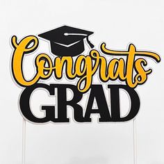 congratulations grad cake topper in black and yellow