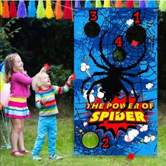 Spider-Man Bean Bag Toss Party Game. Comes With 4 Small Bean Bags , Ribbon/String For Hanging And The Large Spider Hanging With Rings To Hit. Design Is Different Than Shown Above ( For Visual Purposes Only) Nwt Please Ask Any Questions Needed And I Have Multiple Available . Bundle For A Discount Hero Decorations, Superhero First Birthday, Carnival Games For Kids, Superhero Theme Party, Birthday 4, Avenger Birthday Party, Carnival Themed Party, Spiderman Party, Avengers Birthday