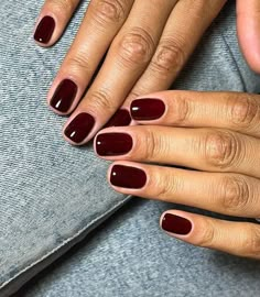 Short Nail Plain Color, Opera Nails, Dark Red Gel Nails, Dark Short Nails, Short Dark Nails, Biosculpture Gel Nails, Dark Burgundy Nails, Bio Sculpture Gel Nails, Dark Red Nails