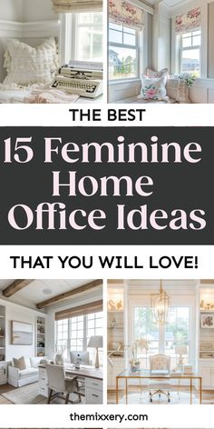 Elegant home office design ideas with a feminine touch featuring pastel colors, decorative pillows, and stylish desk setups. Female Home Office, Feminine Home Office Classy, Womens Home Office, Feminine Home Office Ideas, Feminine Office Decor, Feminine Home Office, Chic Workspace, Home Office Designs, Cozy Workspace