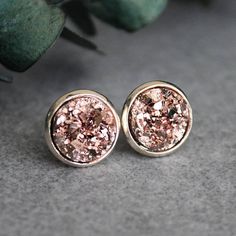 Rose Gold Earrings Rose Gold Druzy Earrings Rose Gold Stud Rose Gold Rose Design Earrings For Party, Gold Bridesmaid Earrings, Rose Gold Stud Earrings, Rose Gold Bridesmaid, Bridesmaid Earrings Gold, Rose Gold Earrings Studs, Earrings Rose Gold, Rose Gold Studs, Druzy Earrings