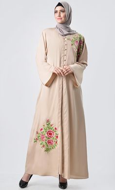 A perfect wardrobe piece for everyday/travel Round neck Double layer abaya Floral Embroidery at front Button down Full Sleeves FABRIC: Crepe CARE: Machine wash cold Layer Abaya, Embroidered Abaya, Mens Items, Simple Pakistani Dresses, Kids Items, Perfect Wardrobe, Embroidery Fashion, Full Sleeves, Womens Tunics